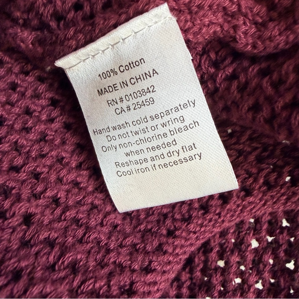 Evereve Burgundy Emery Open Stitch Cardigan with Gold Buttons | XS - Picture 6 of 7